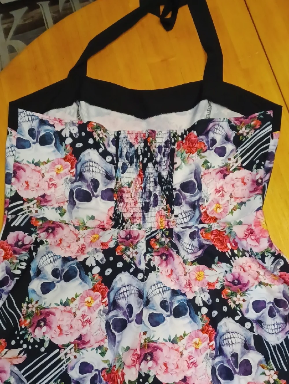 Floral Skull Fit-and-Flare Dress in Black with Pink & Blue Flowers Size XXL - Picture 11 of 14